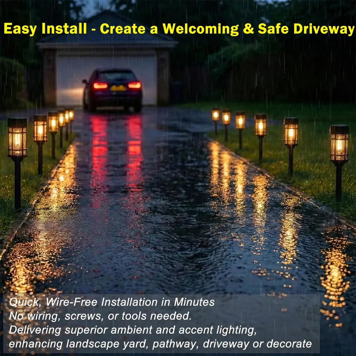 ILANCK Solar Pathway Lights 8 Pack 21" Waterproof Metal & Glass Outdoor Garden Decor - view 5