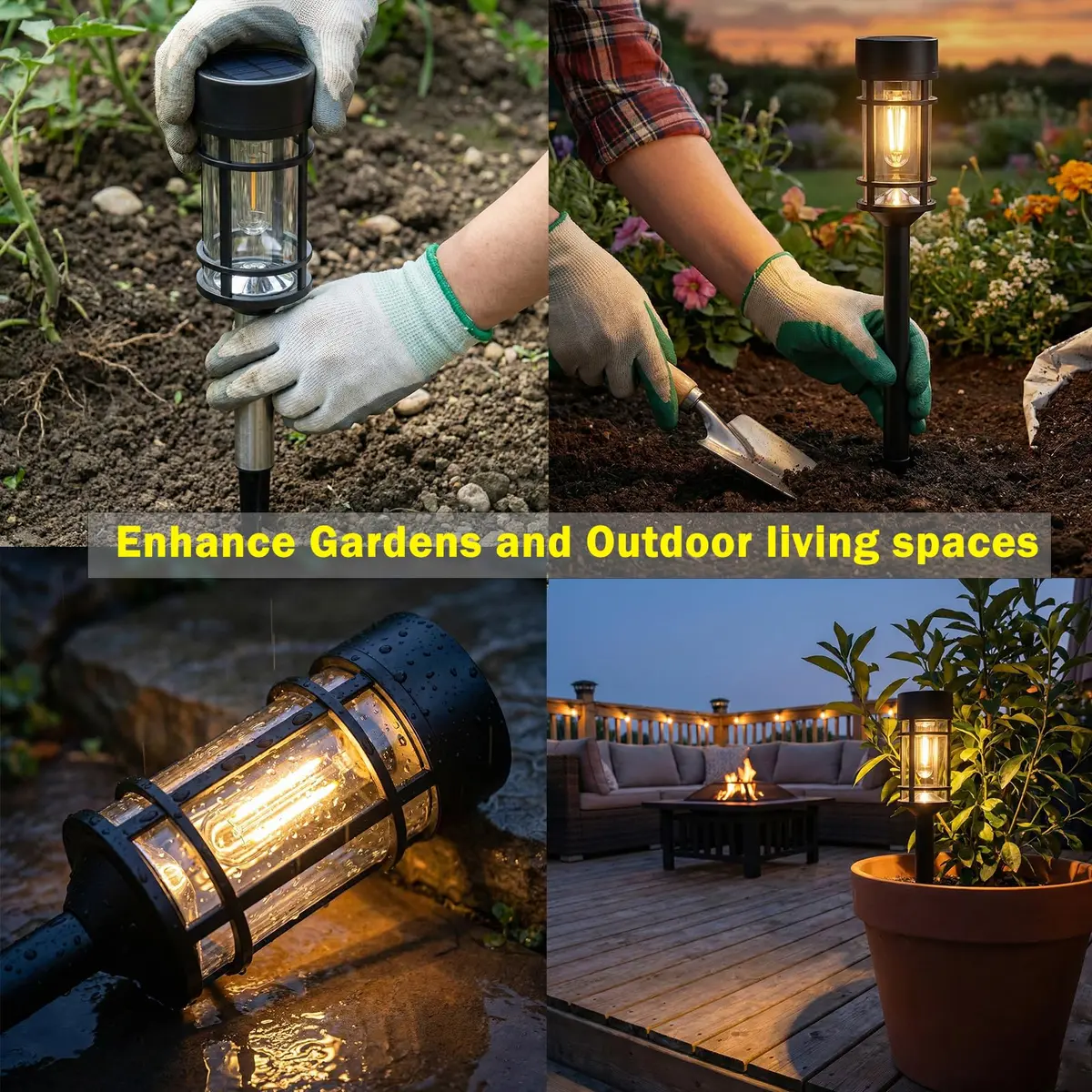 ILANCK Solar Pathway Lights 8 Pack 21" Waterproof Metal & Glass Outdoor Garden Decor - view 6