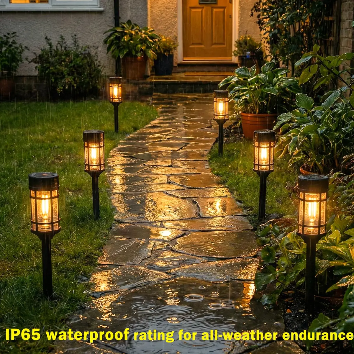 ILANCK Solar Pathway Lights 8 Pack 21" Waterproof Metal & Glass Outdoor Garden Decor - view 7
