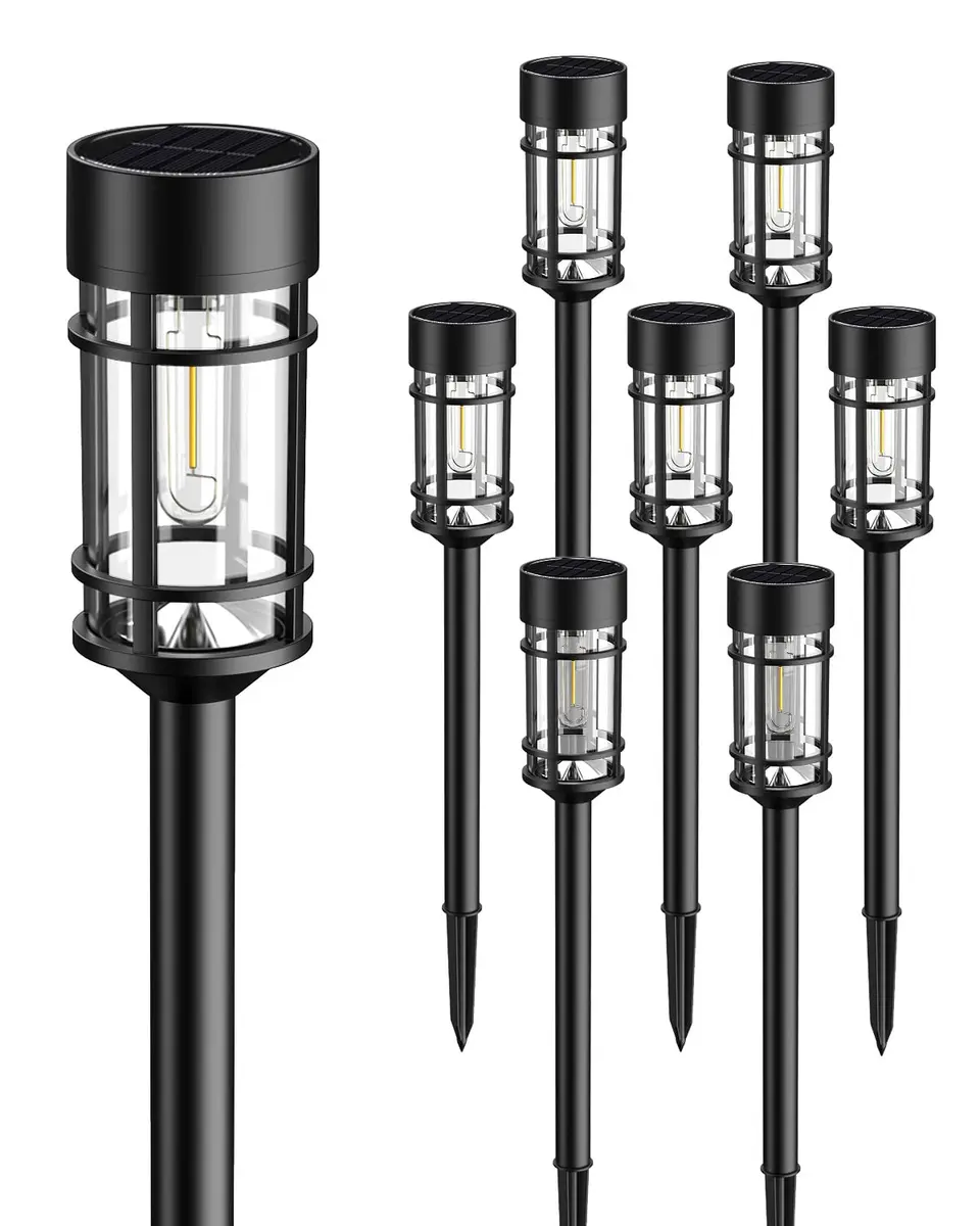 ILANCK Solar Pathway Lights 8 Pack 21" Waterproof Metal & Glass Outdoor Garden Decor - view 9
