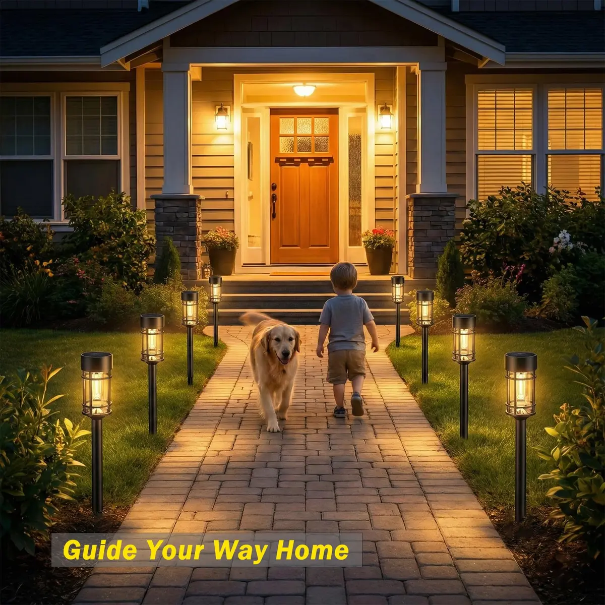 ILANCK Solar Pathway Lights 8 Pack 21" Waterproof Metal & Glass Outdoor Garden Decor - view 2