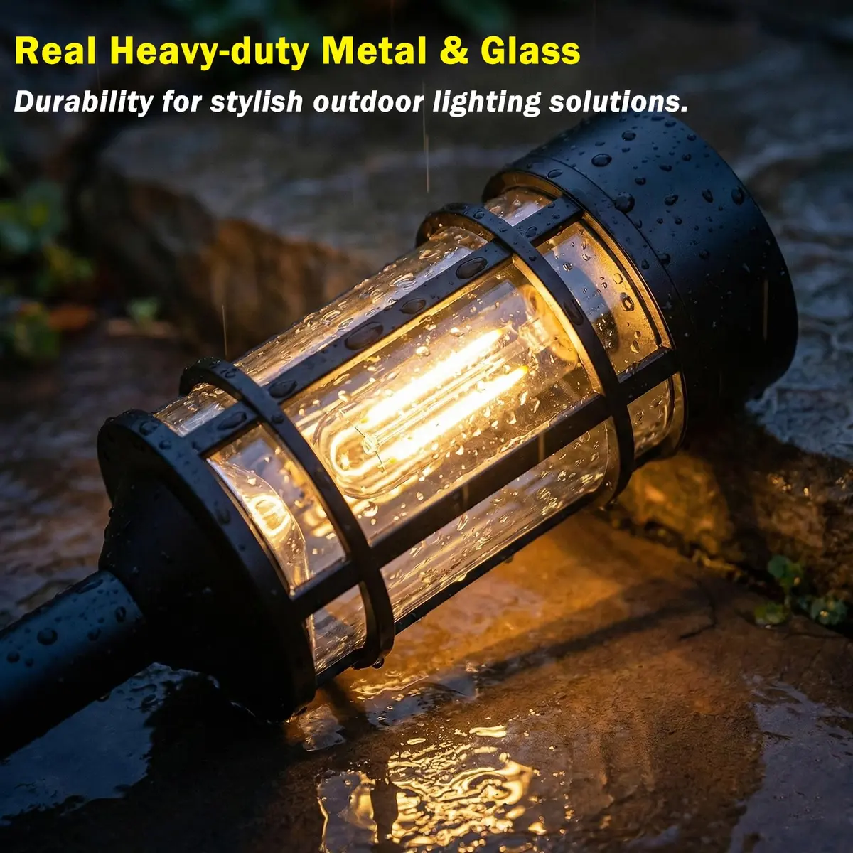 ILANCK Solar Pathway Lights 8 Pack 21" Waterproof Metal & Glass Outdoor Garden Decor - view 3