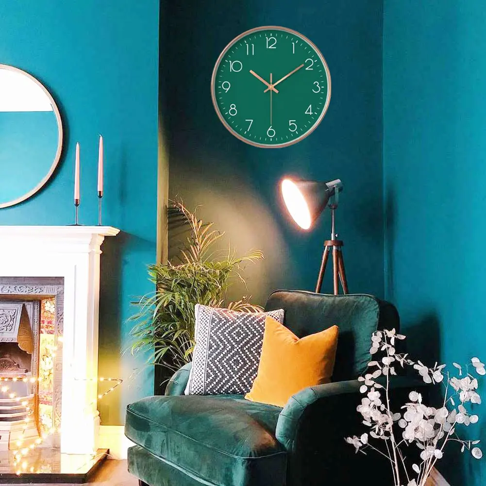 YTAONS 12 in Wall Clock Non-Ticking Quartz Silent Battery Operated Round Clocks (Green) | Modern Living Room Decor - view 8