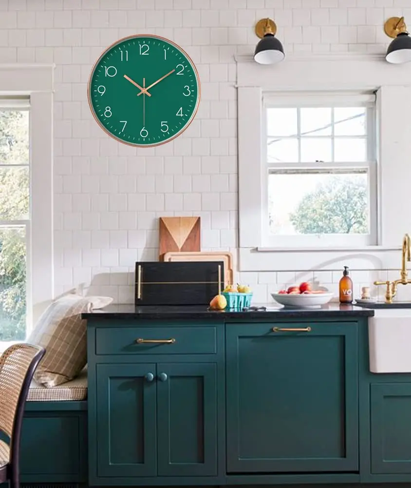 YTAONS 12 in Wall Clock Non-Ticking Quartz Silent Battery Operated Round Clocks (Green) | Modern Living Room Decor - view 5