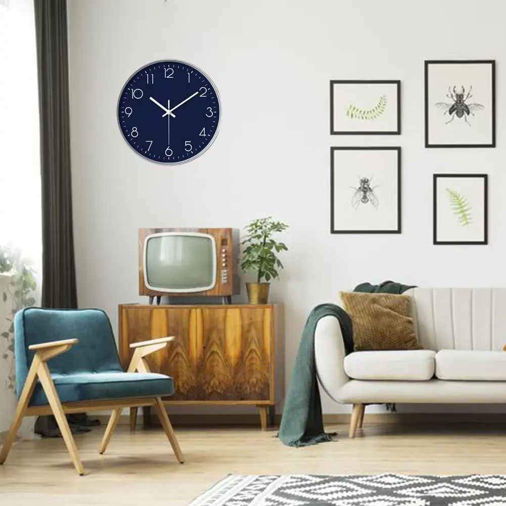 YTAONS 12-inch Silent Non-Ticking Wall Clock with Arabic Numerals | Modern Navy Blue Decor - view 6