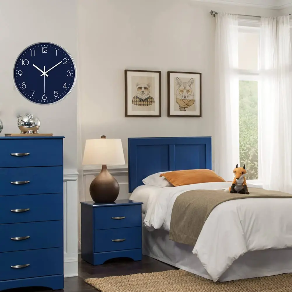 YTAONS 12-inch Silent Non-Ticking Wall Clock with Arabic Numerals | Modern Navy Blue Decor - view 7