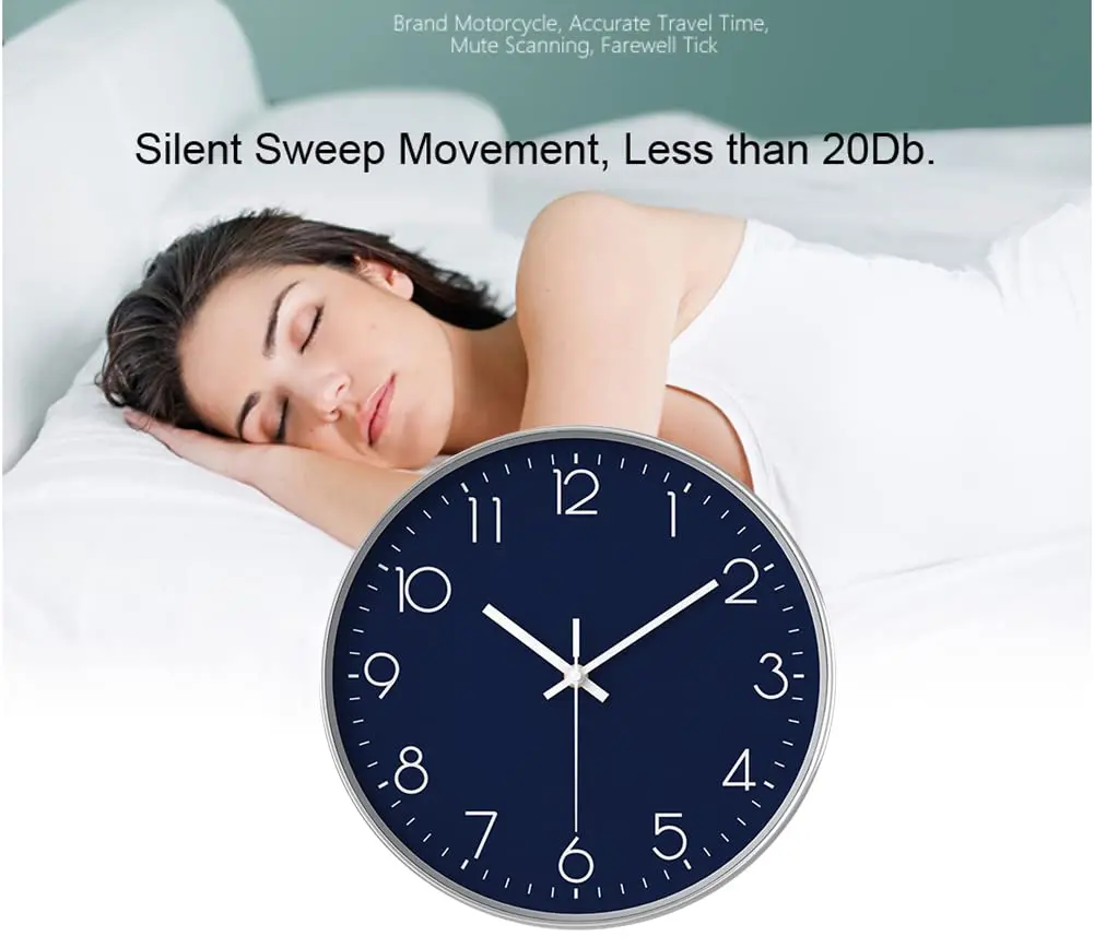 YTAONS 12-inch Silent Non-Ticking Wall Clock with Arabic Numerals | Modern Navy Blue Decor - view 2