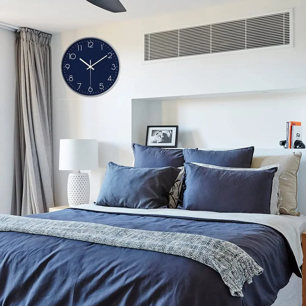 YTAONS 12-inch Silent Non-Ticking Wall Clock with Arabic Numerals | Modern Navy Blue Decor - view 5