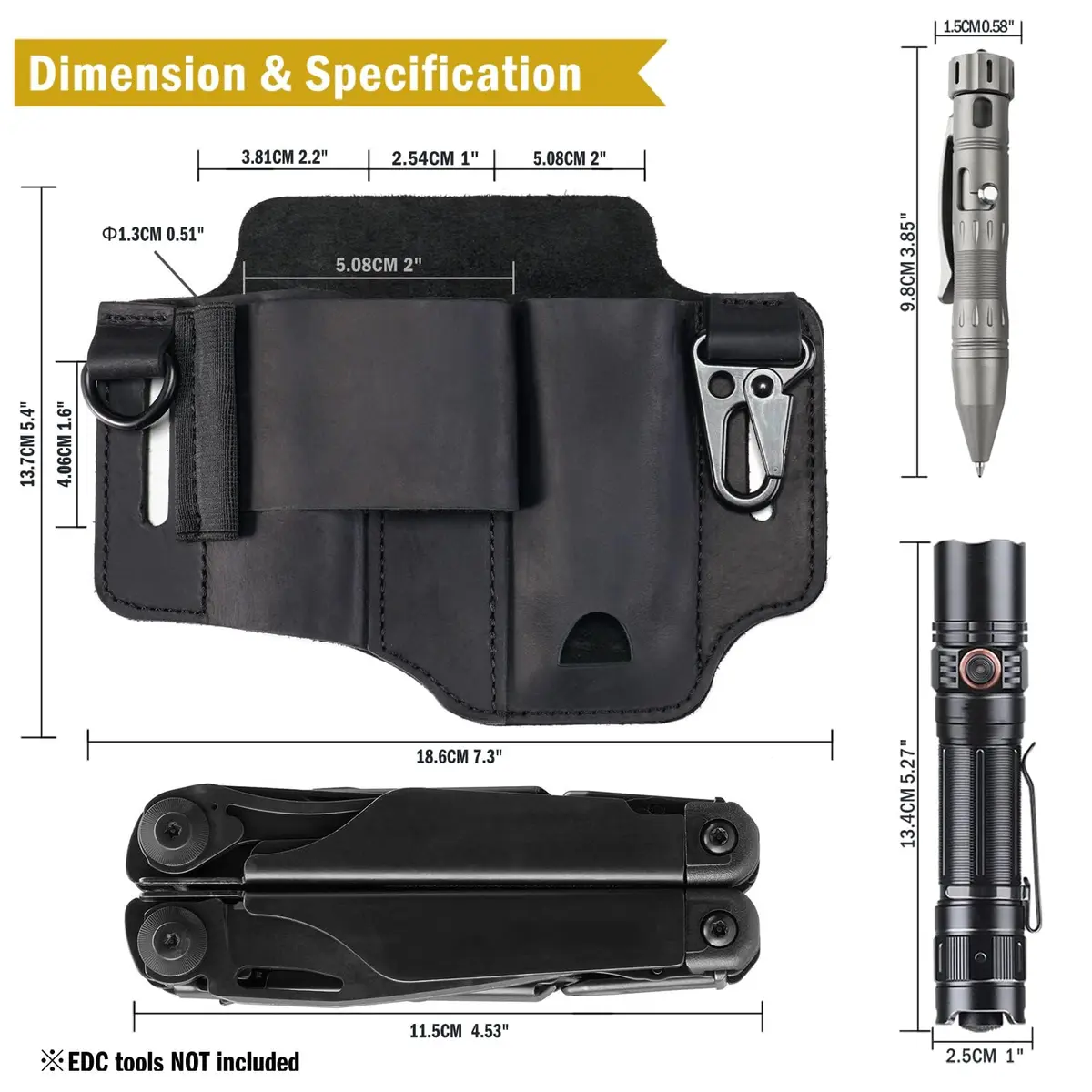 Sayram ST1 Leather Multitool Sheath, EDC Belt Organizer with Clip Black | Handcrafted Leather, Fits Most Multitools & Belts - view 5