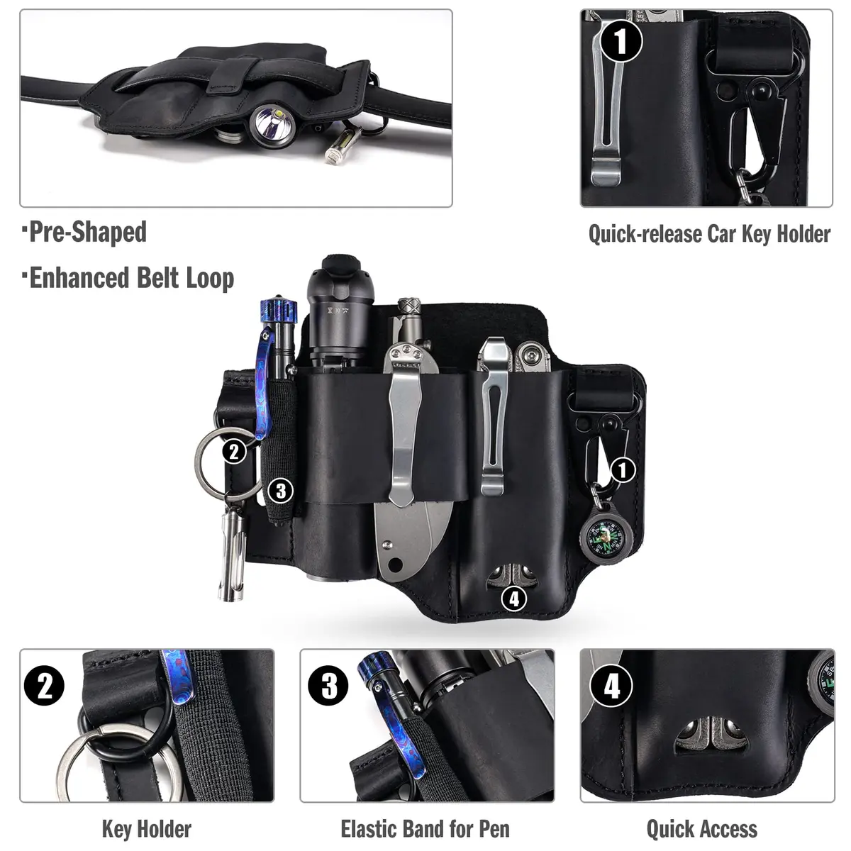 Sayram ST1 Leather Multitool Sheath, EDC Belt Organizer with Clip Black | Handcrafted Leather, Fits Most Multitools & Belts - view 4