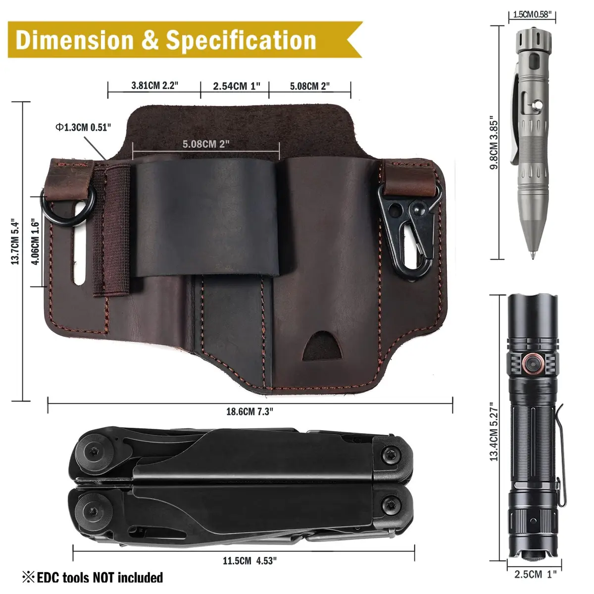 Sayram ST1 Leather Multitool Sheath with Clip, 100g (3.5oz) | EDC Belt Organizer for Leatherman Tools, Pen, Keychain - view 5