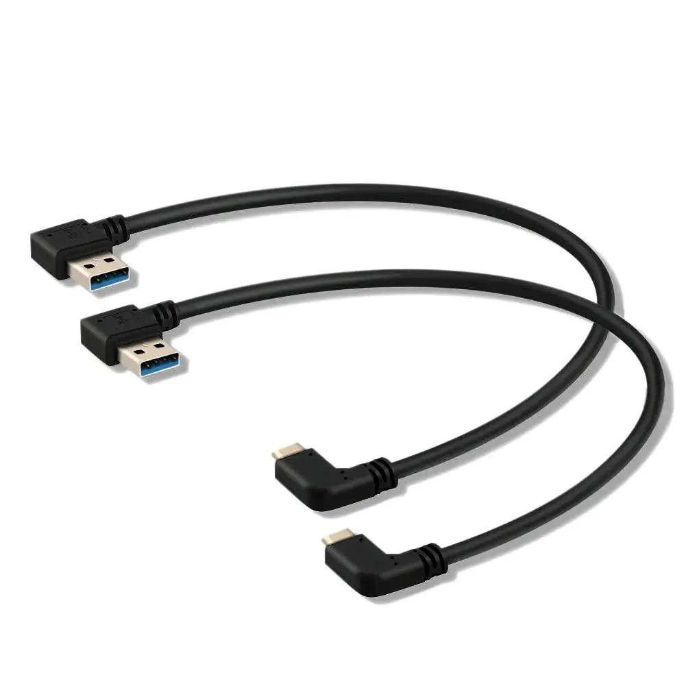 Oxsubor USB C 90 Degree Right Angle Cable Extension USB 3.0 Type c Cable Left Angle Male (25cm / 9.8in, Black, 2-Pack) - main product image