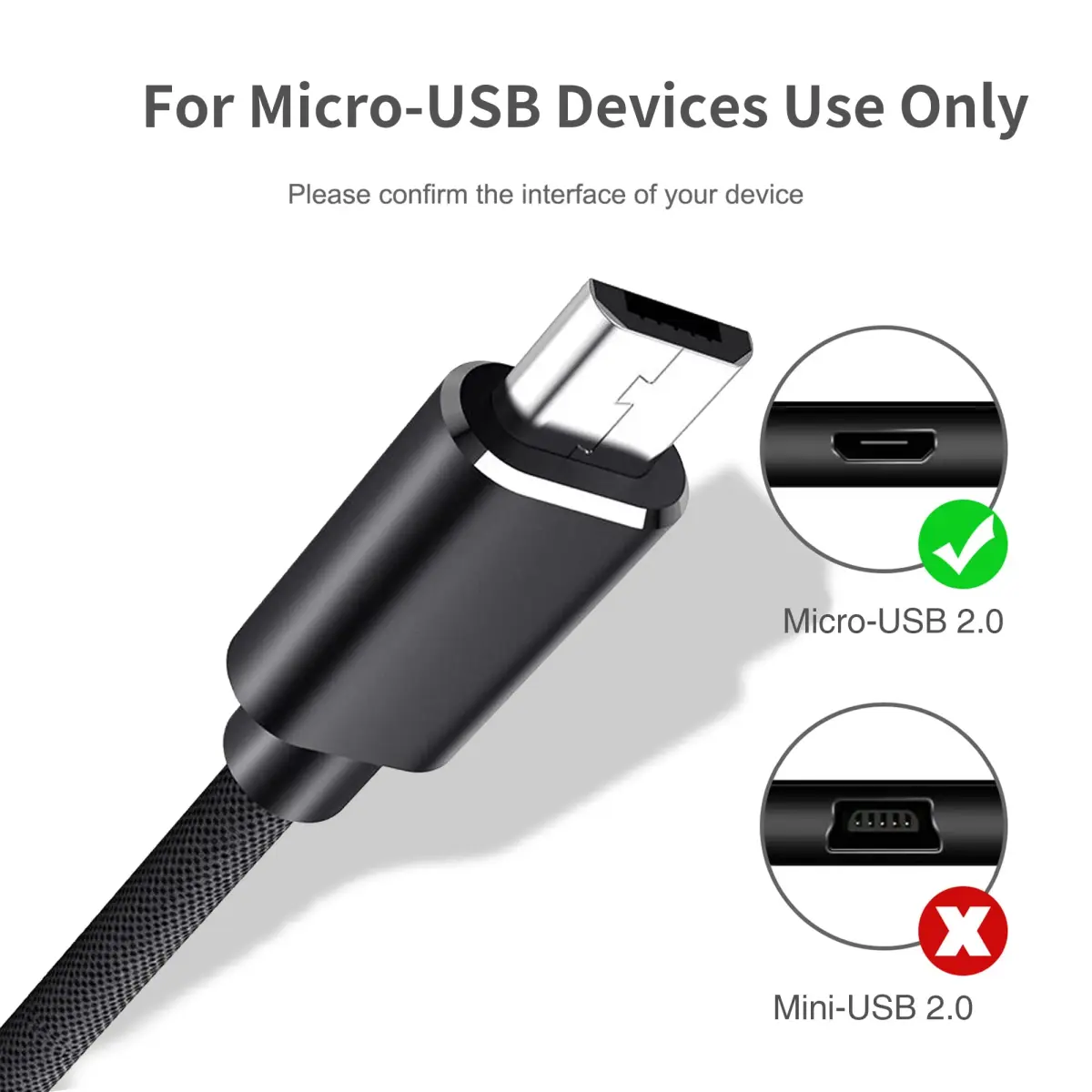 Muuqi Micro USB to USB-C Cable 1m (3.3ft) Black | USB 2.0 Type C to Micro B 5 Pin Charging Cord - view 2