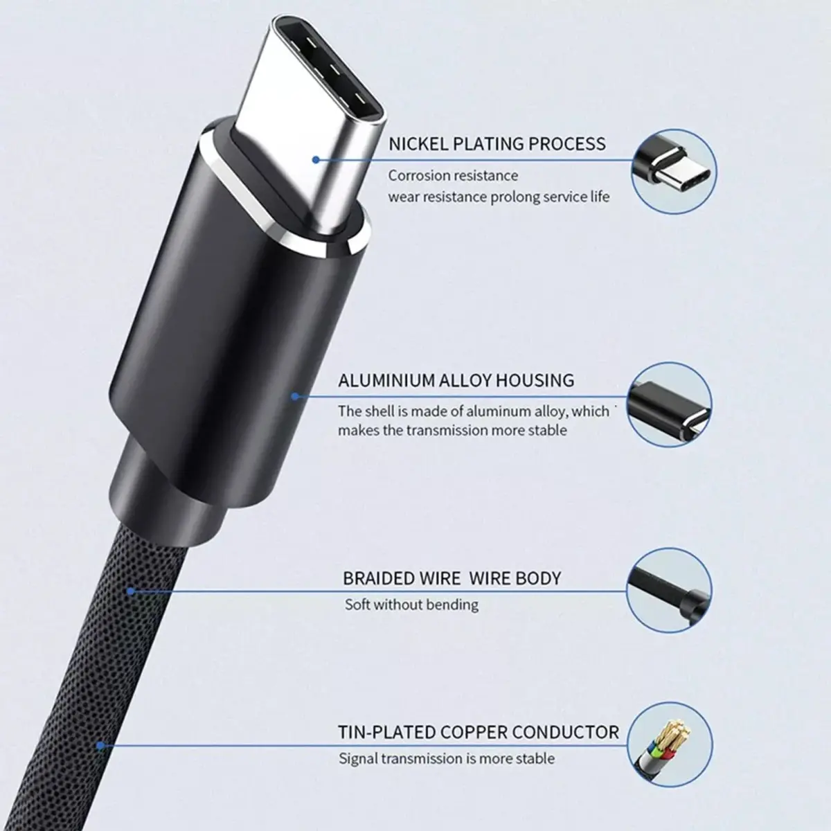 Muuqi Micro USB to USB-C Cable 1m (3.3ft) Black | USB 2.0 Type C to Micro B 5 Pin Charging Cord - view 3