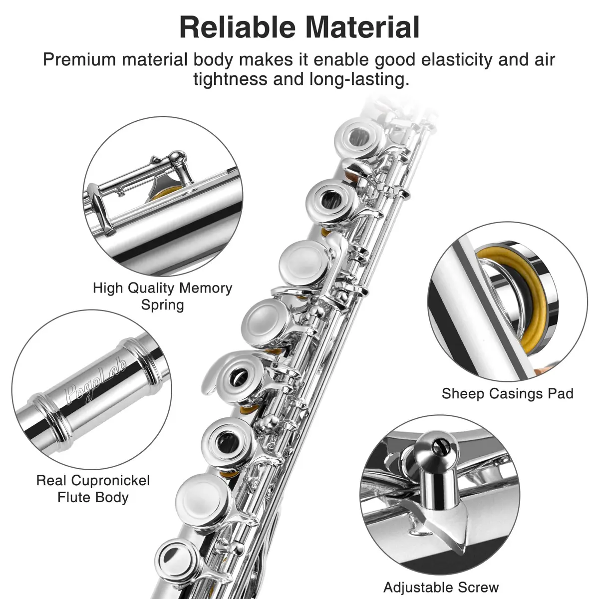 POGOLAB Open Hole C Flute 16 Keys Silver Plated Beginner & Advanced with Carry Bag - view 2