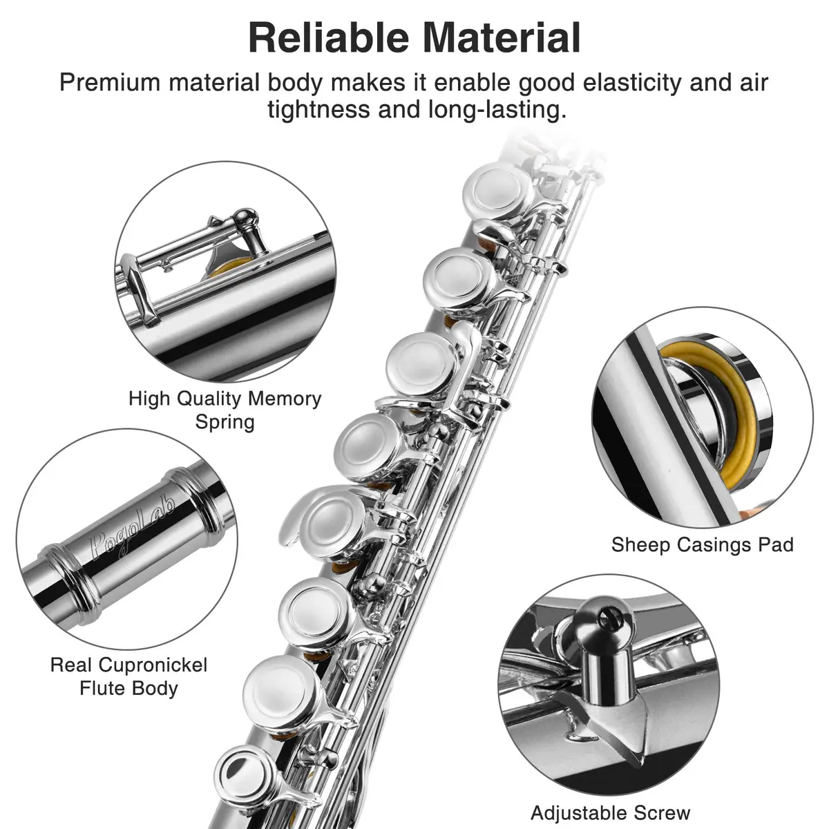 POGOLAB Closed Hole C 16 Keys Flute for Student Beginners | Nickel Plated, Easy to Play, with Accessories - view 2