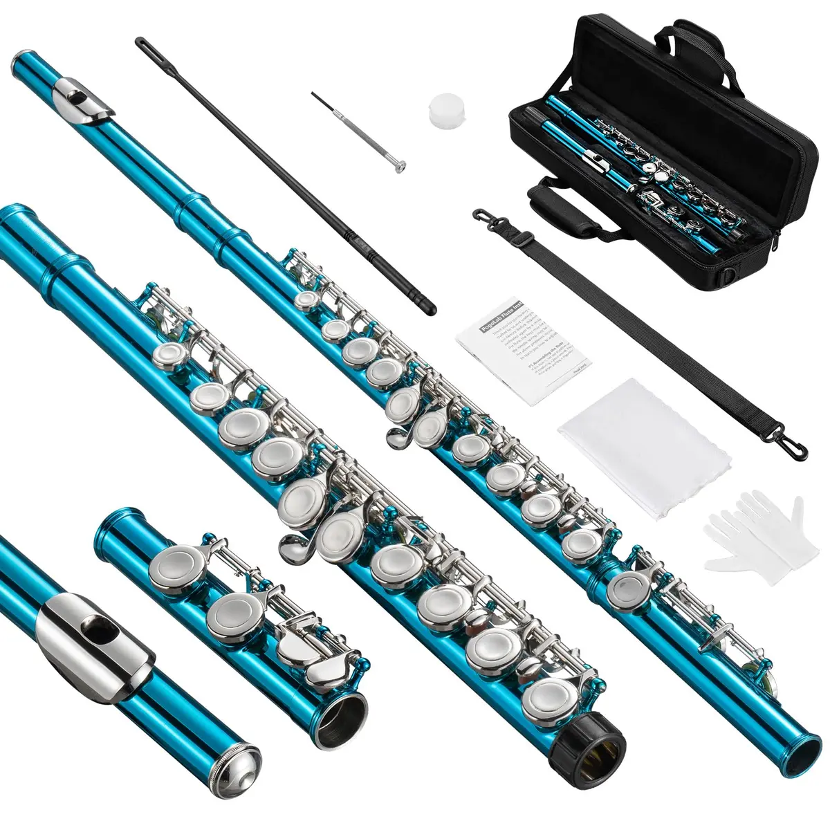 POGOLAB Flutes, Closed Hole C 16 Keys Flute for Beginners, Sky Blue | Student Brass & Woodwind Instrument - main product image