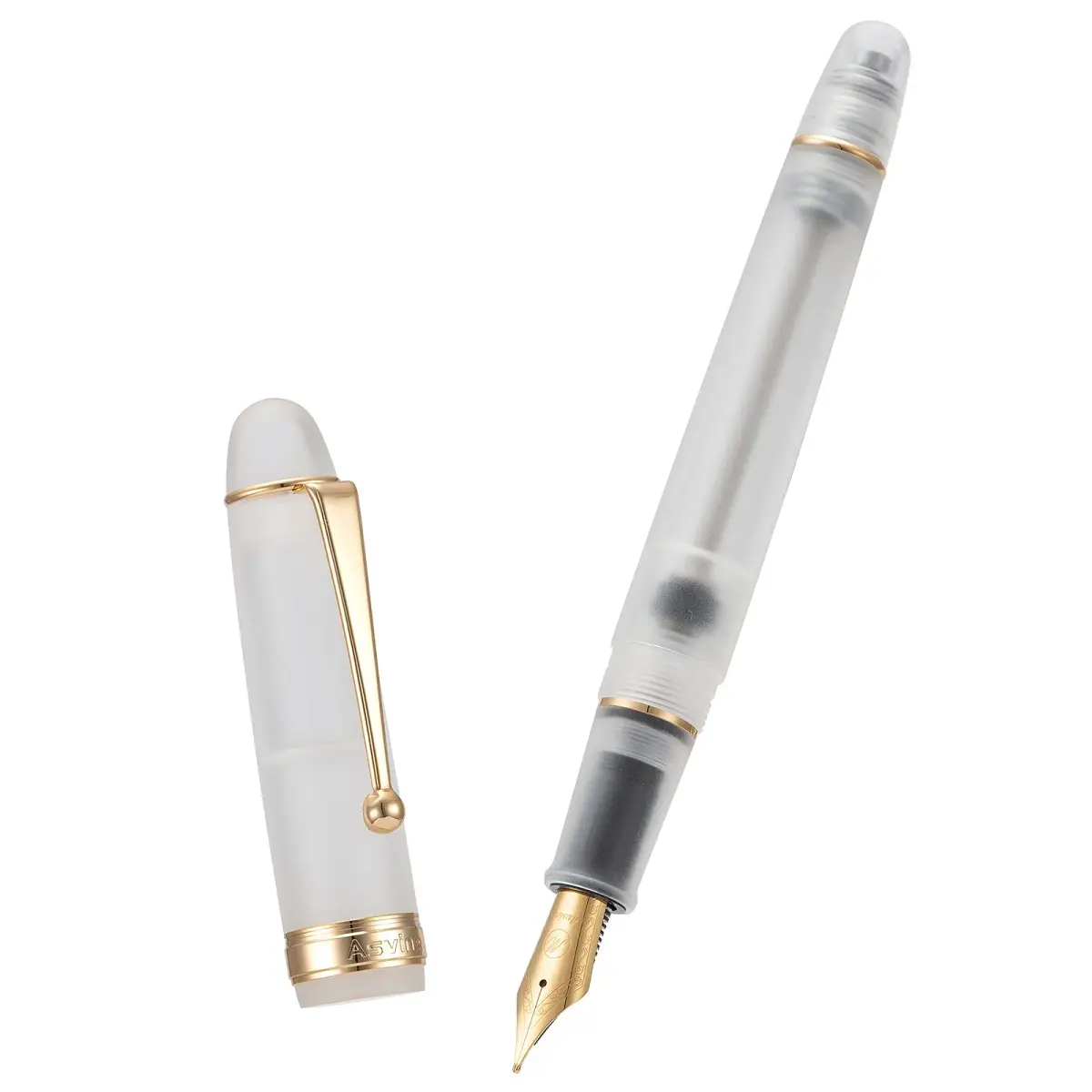 Asvine V126 Vacuum Filling Fountain Pen Extra Fine Nib, Frosted Clear Acrylic, 14.8cm (5.83in) | Smooth Writer - main product image