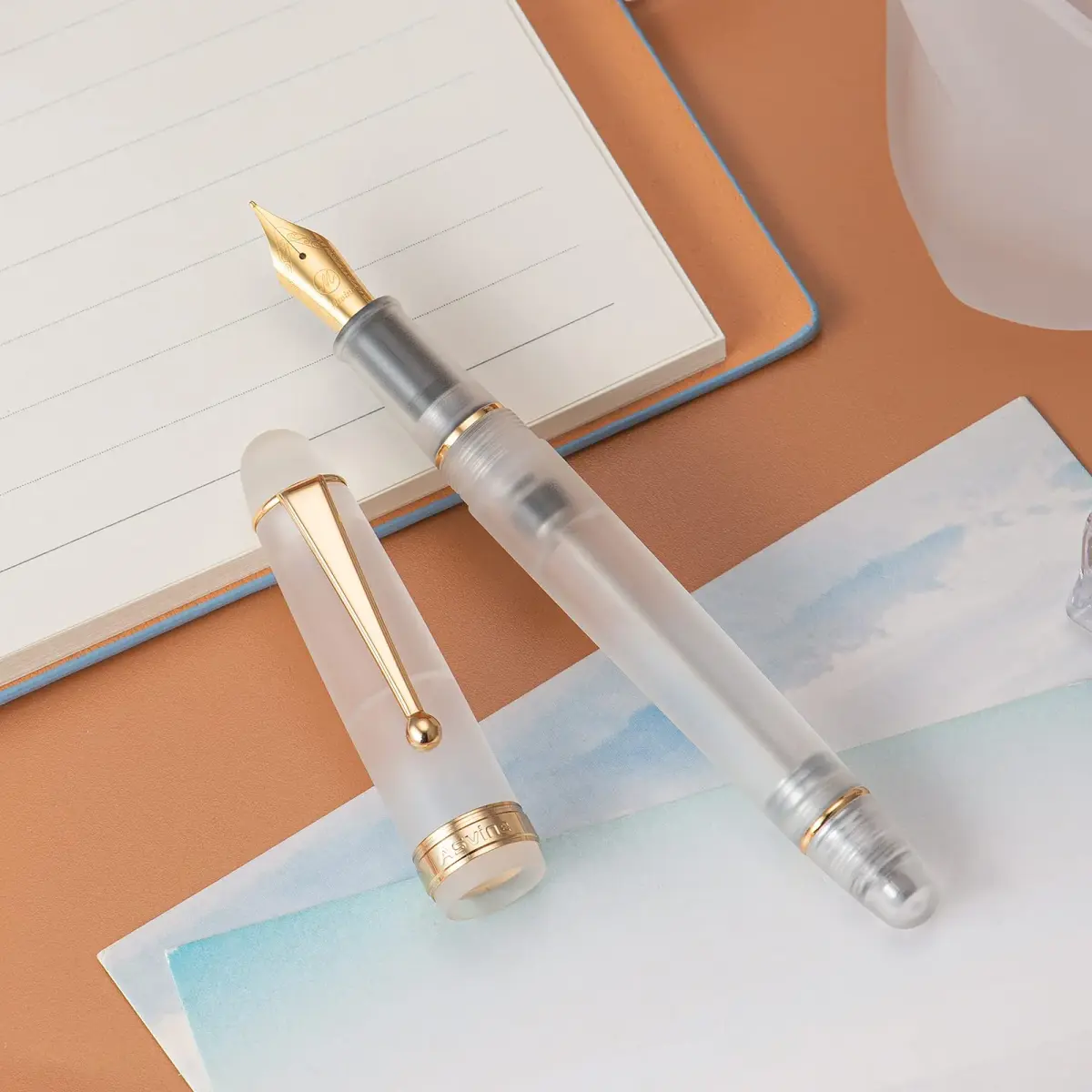 Asvine V126 Vacuum Filling Fountain Pen Extra Fine Nib, Frosted Clear Acrylic, 14.8cm (5.83in) | Smooth Writer - view 7