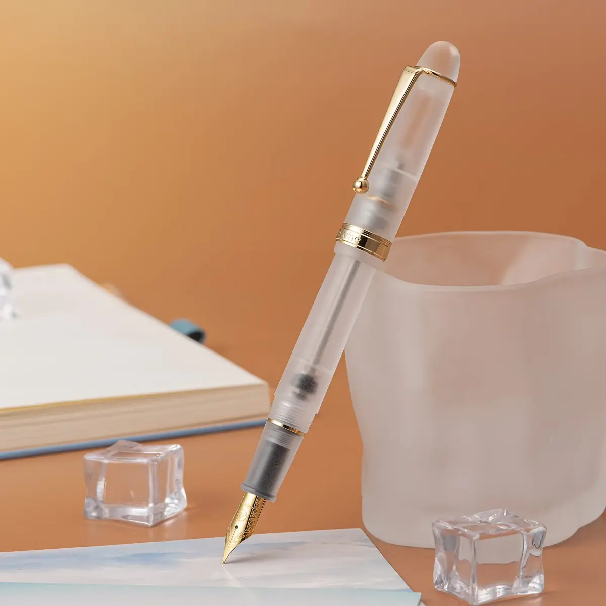 Asvine V126 Vacuum Filling Fountain Pen Extra Fine Nib, Frosted Clear Acrylic, 14.8cm (5.83in) | Smooth Writer - view 8