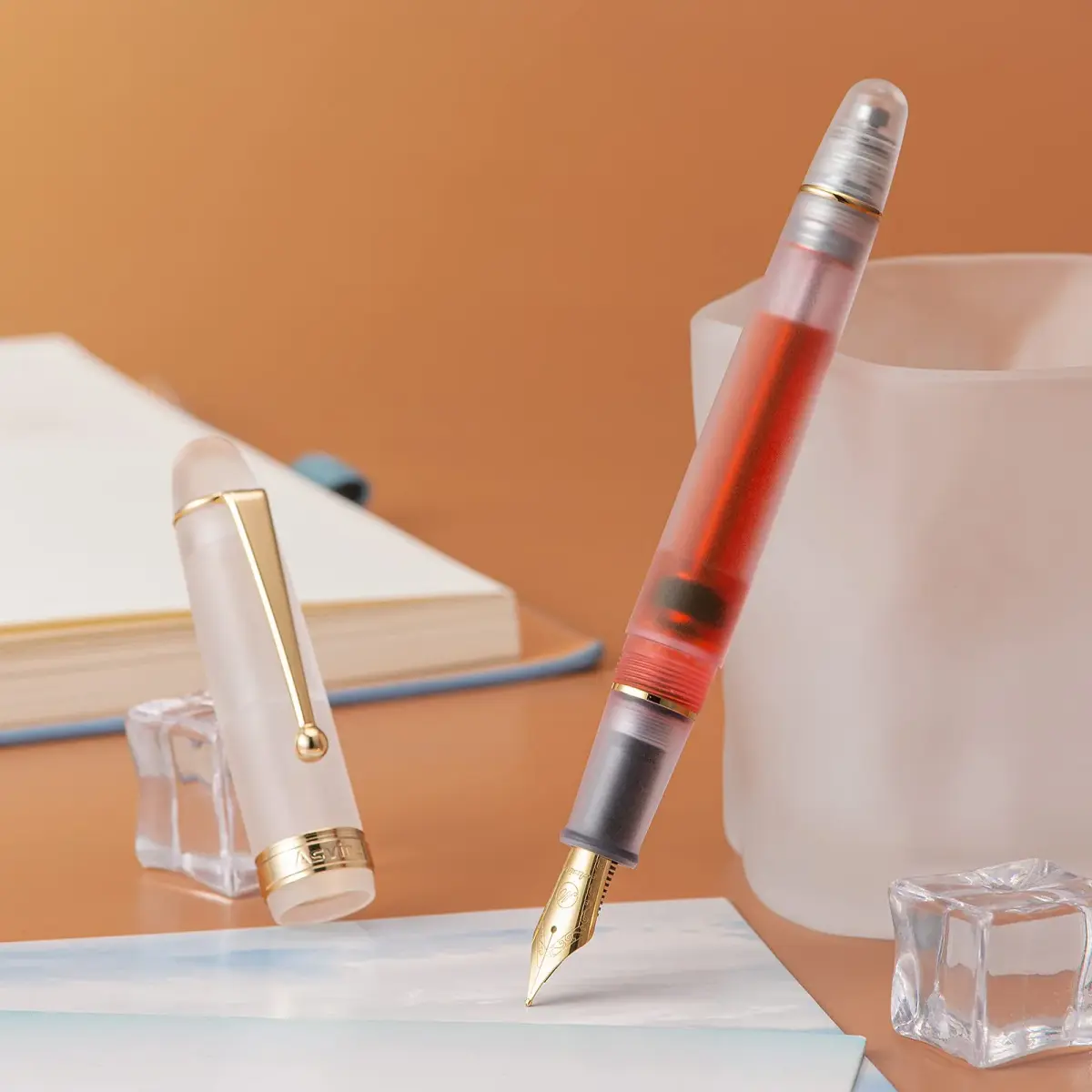 Asvine V126 Vacuum Filling Fountain Pen Extra Fine Nib, Frosted Clear Acrylic, 14.8cm (5.83in) | Smooth Writer - view 4