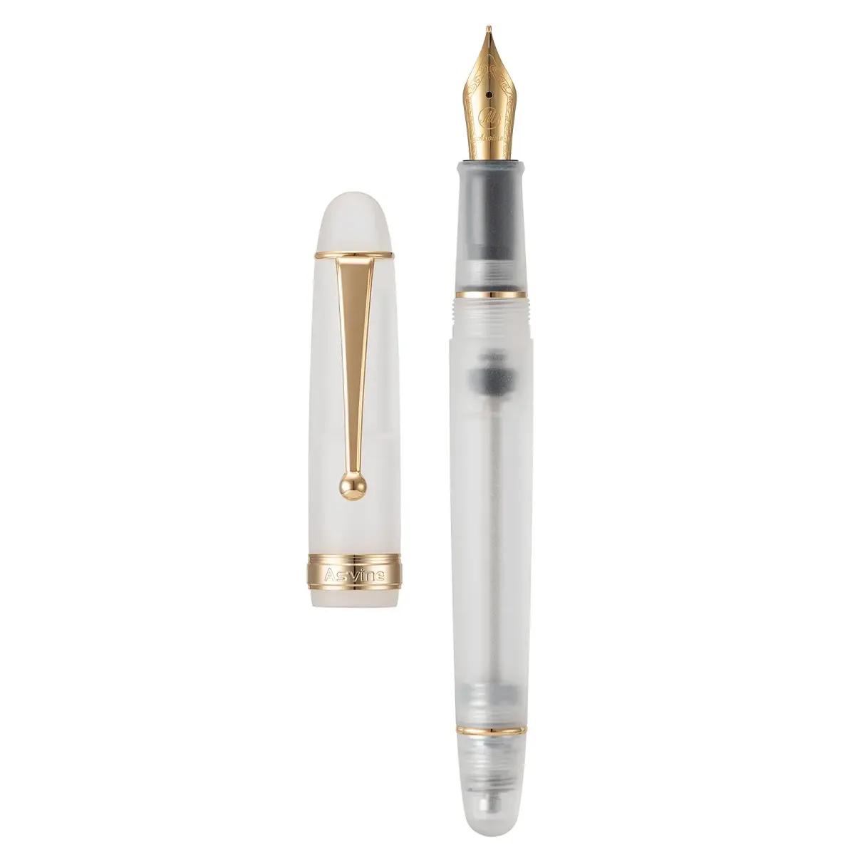 Asvine V126 Vacuum Filling Fountain Pen Medium Nib, Frosted Clear Acrylic, 14.8cm (5.8in) | Smooth Writing Instrument - main product image