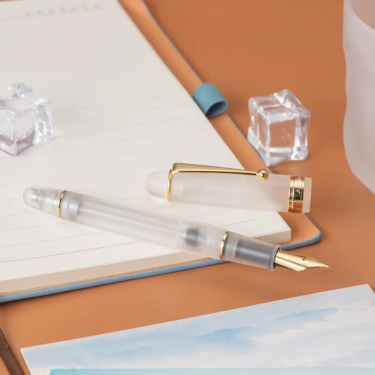 Asvine V126 Vacuum Filling Fountain Pen Medium Nib, Frosted Clear Acrylic, 14.8cm (5.8in) | Smooth Writing Instrument - view 8