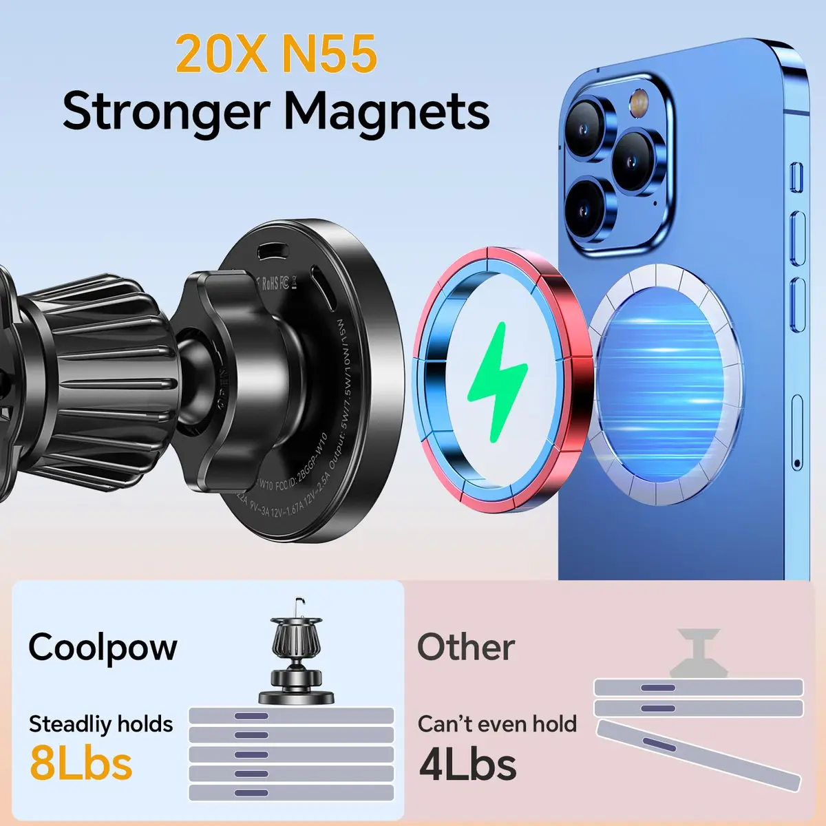 Coolpow Magsafe Car Mount Charger 15W | Magnetic Wireless Car Charger for iPhone - view 5