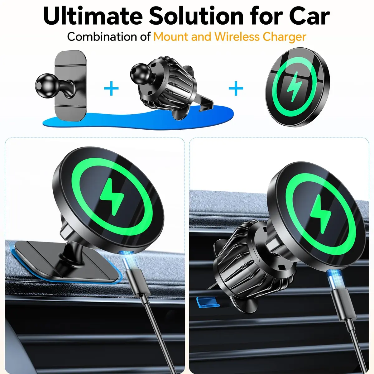 Coolpow Magsafe Car Mount Charger 15W | Magnetic Wireless Car Charger for iPhone - view 2