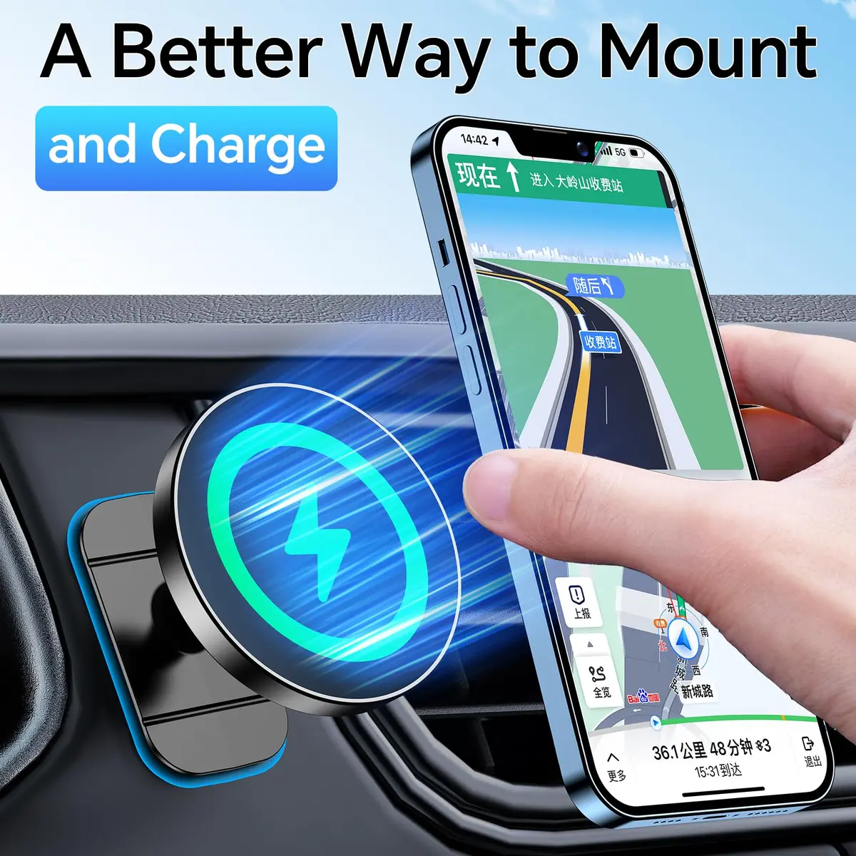 Coolpow Magsafe Car Mount Charger 15W | Magnetic Wireless Car Charger for iPhone - view 4