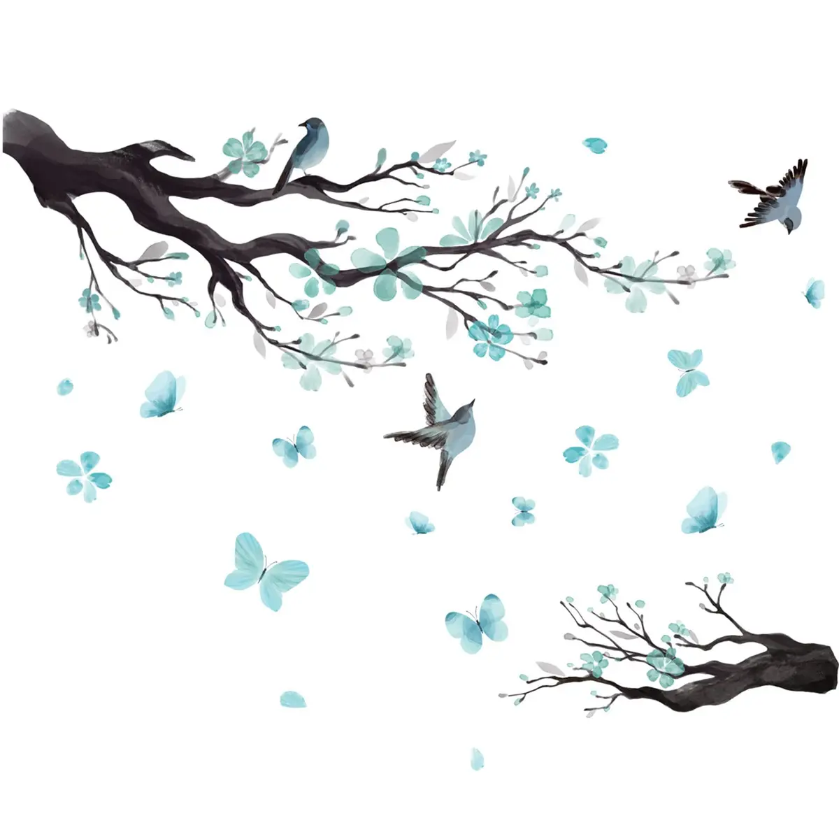BWCXXZH Watercolor Blue Flower Wall Stickers | Reusable DIY Wall Decor for Nursery & Living Room - main product image