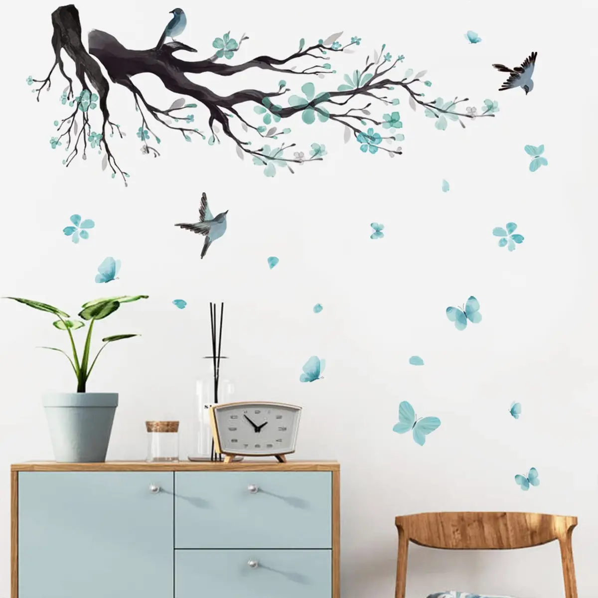 BWCXXZH Watercolor Blue Flower Wall Stickers | Reusable DIY Wall Decor for Nursery & Living Room - view 6