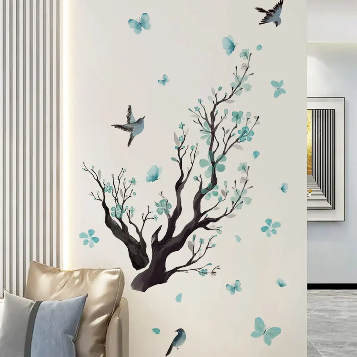 BWCXXZH Watercolor Blue Flower Wall Stickers | Reusable DIY Wall Decor for Nursery & Living Room - view 7
