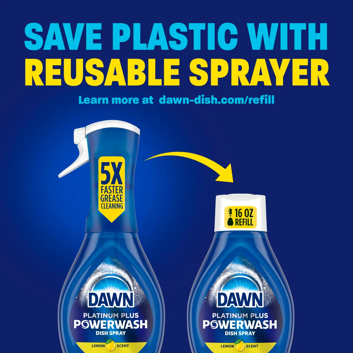 Dawn Powerwash Dish Spray Lemon 1920ml (64 Fl Oz) | Removes 99% Grease in Half Time - view 7
