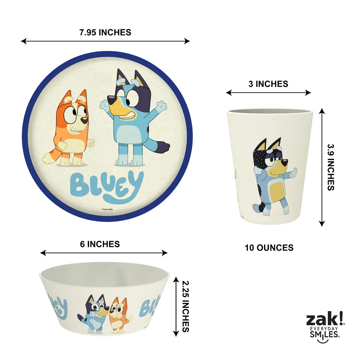 Zak Designs Bluey Kids Dinnerware Set 3 Pieces | Durable Melamine Bamboo Plate, Bowl & Tumbler for Family Meals - view 5