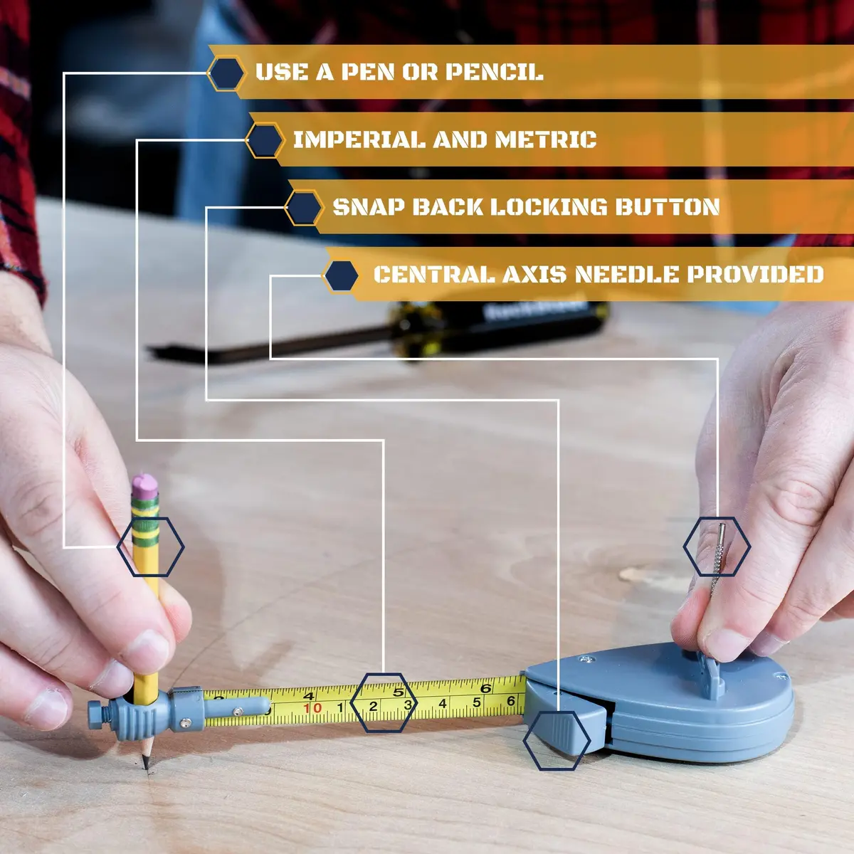 Rocksteel Roto Tape Compass | Circle Drawing & Straight Edge Tool, 5" | Accurate, Portable, Versatile - view 5