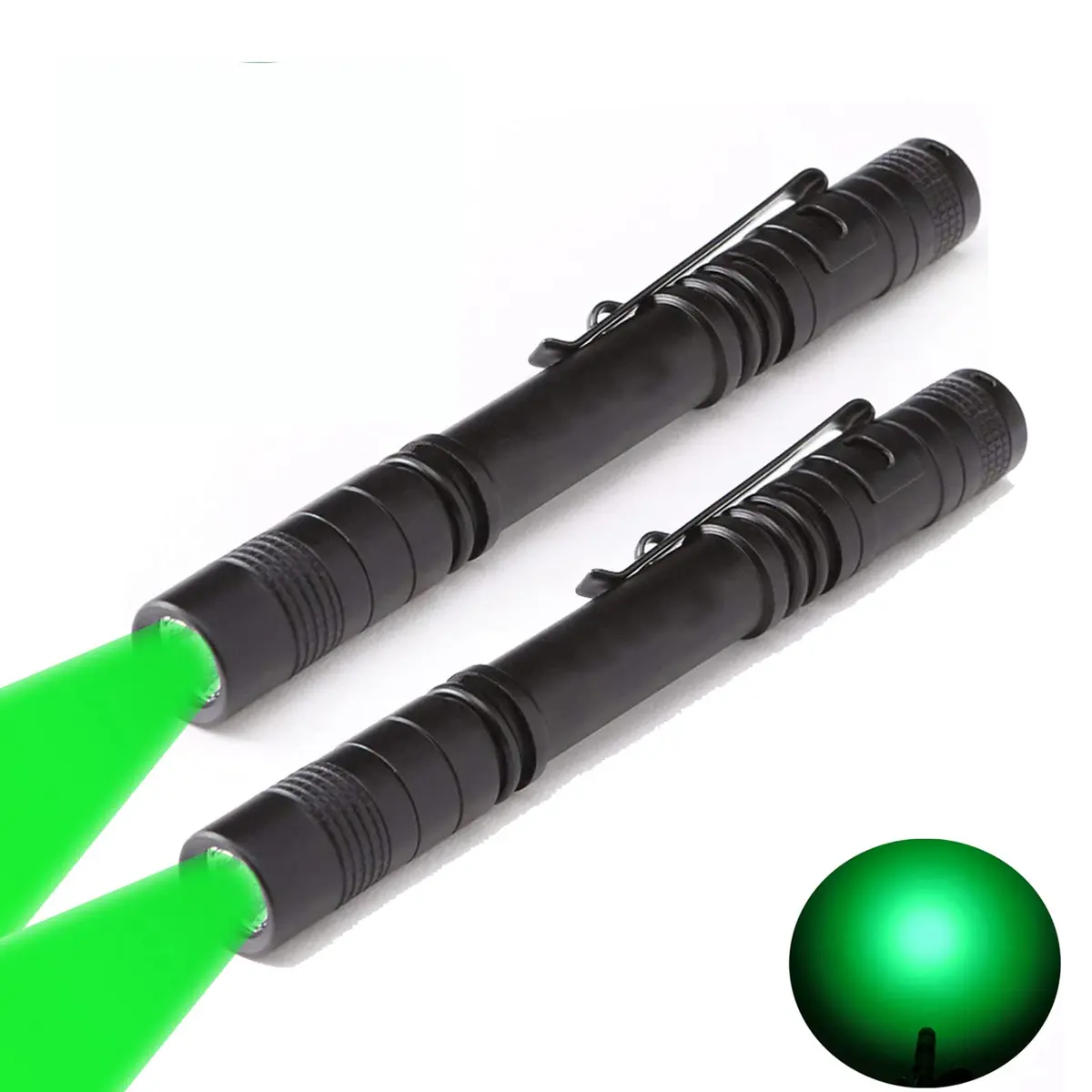 WONDSUNSON Green Light Pen Type Penlight Flashlight | 150 Lumens, Aluminum, IP44, 2 Pack - main product image