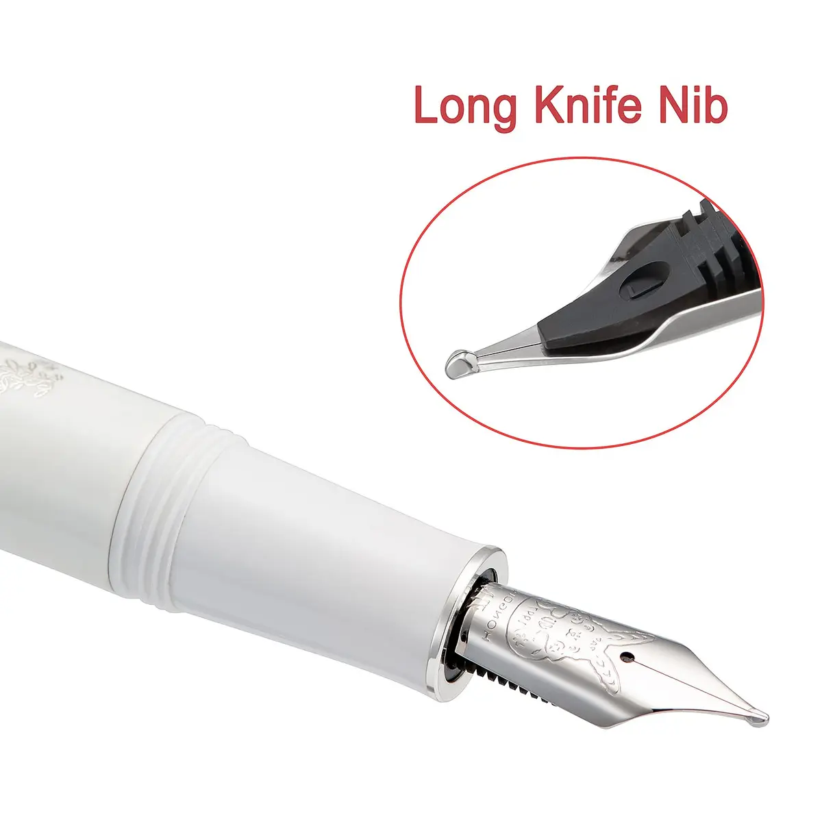HONG DIAN N23 White Rabbit Fountain Pen, Long Blade Medium Nib Silver Trim, Metal Body, 141mm (5.55 inches) | Smooth Writing Instrument for Students & Professionals - view 2