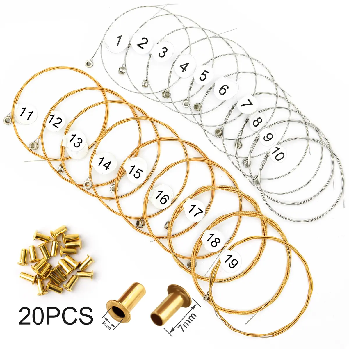 INKNOTE 19 Pcs Lyre Harp Replacement Metal Strings with 20 Rivets | Clear Warm Tone - view 5