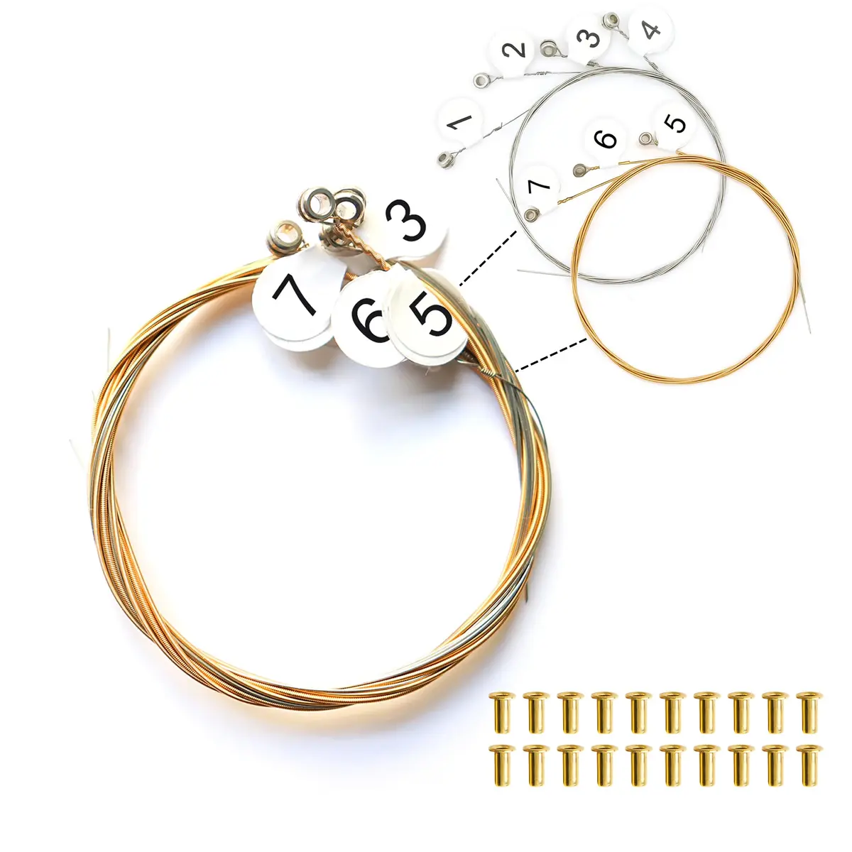 INKNOTE 7 Lyre Harp Replacement Metal Strings with 20 Rivets | Brass Plated Metal - main product image