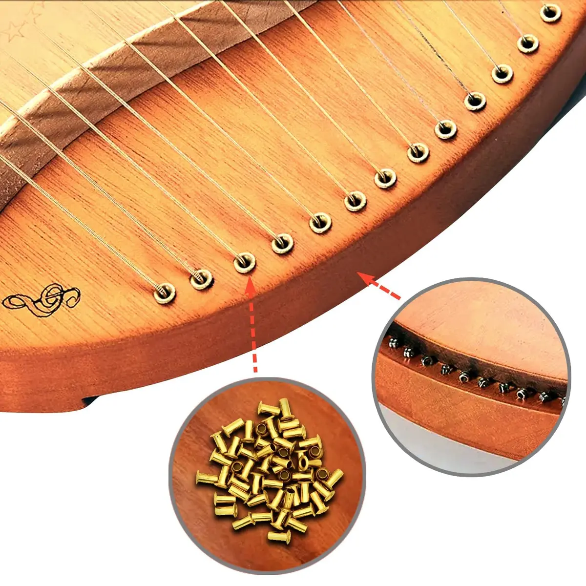 INKNOTE 7 Lyre Harp Replacement Metal Strings with 20 Rivets | Brass Plated Metal - view 5