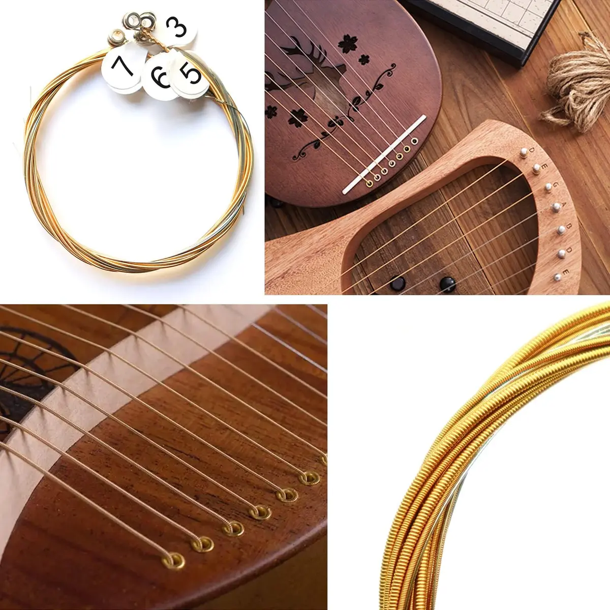 INKNOTE 7 Lyre Harp Replacement Metal Strings with 20 Rivets | Brass Plated Metal - view 4