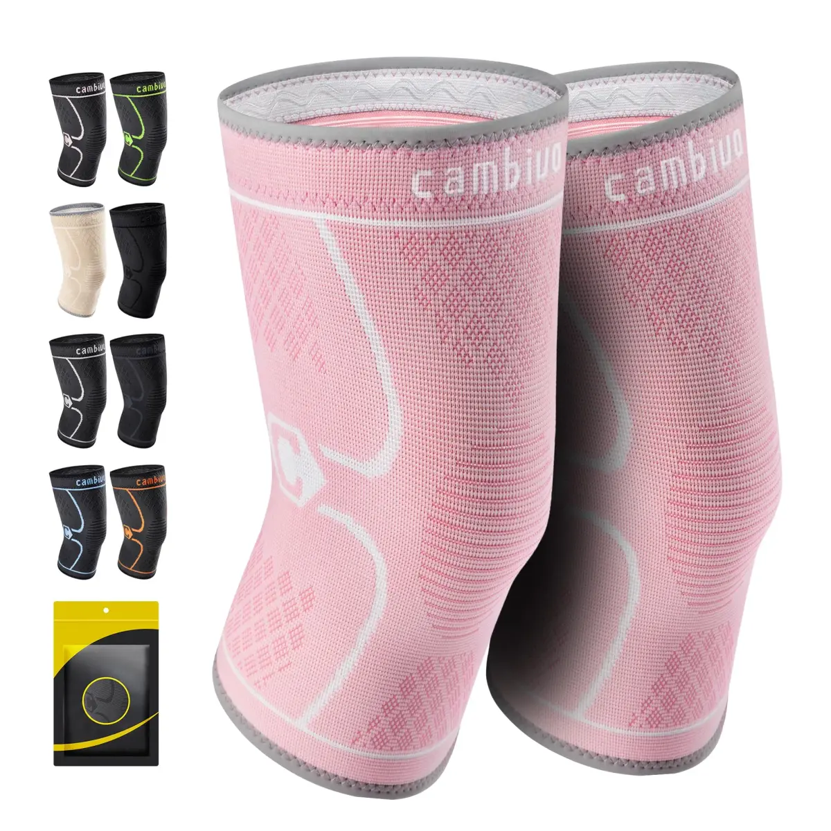CAMBIVO Knee Brace Compression Sleeve with 3D Knitting Technology for Men and Women, Rose, Large (2 Pack) - main product image