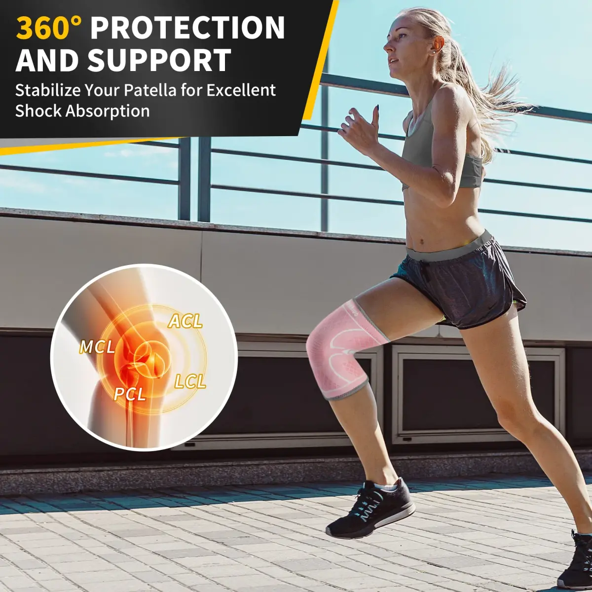 CAMBIVO Knee Brace Compression Sleeve with 3D Knitting Technology for Men and Women, Rose, Large (2 Pack) - view 5