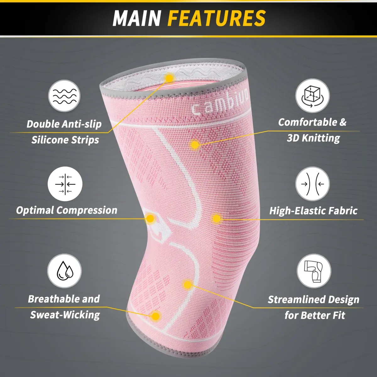 CAMBIVO Knee Brace Compression Sleeve with 3D Knitting Technology for Men and Women, Rose, Large (2 Pack) - view 2