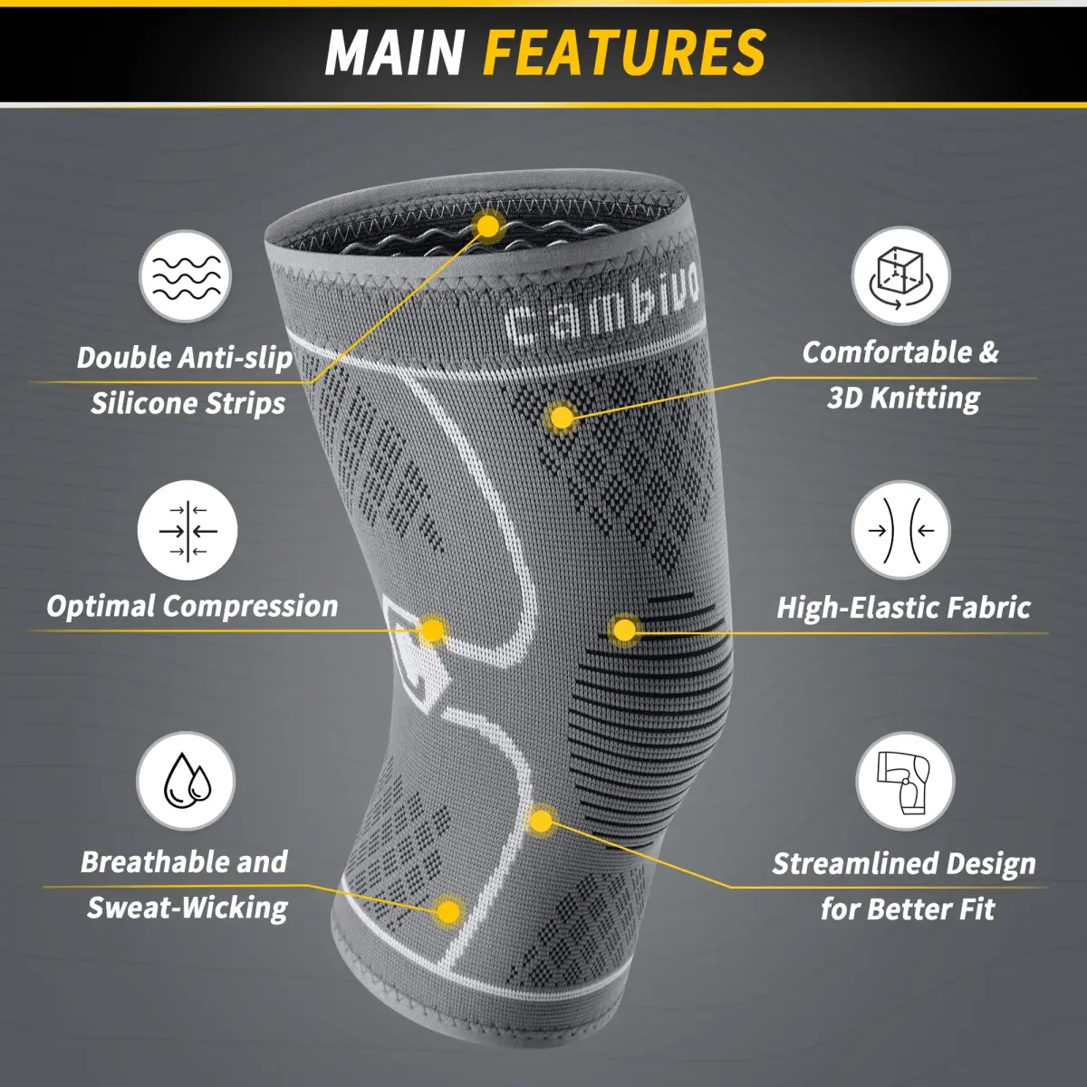 CAMBIVO 2 Pack Knee Brace Compression Sleeve Large (Cool Gray) | FDA Approved Medical Grade Support - view 2