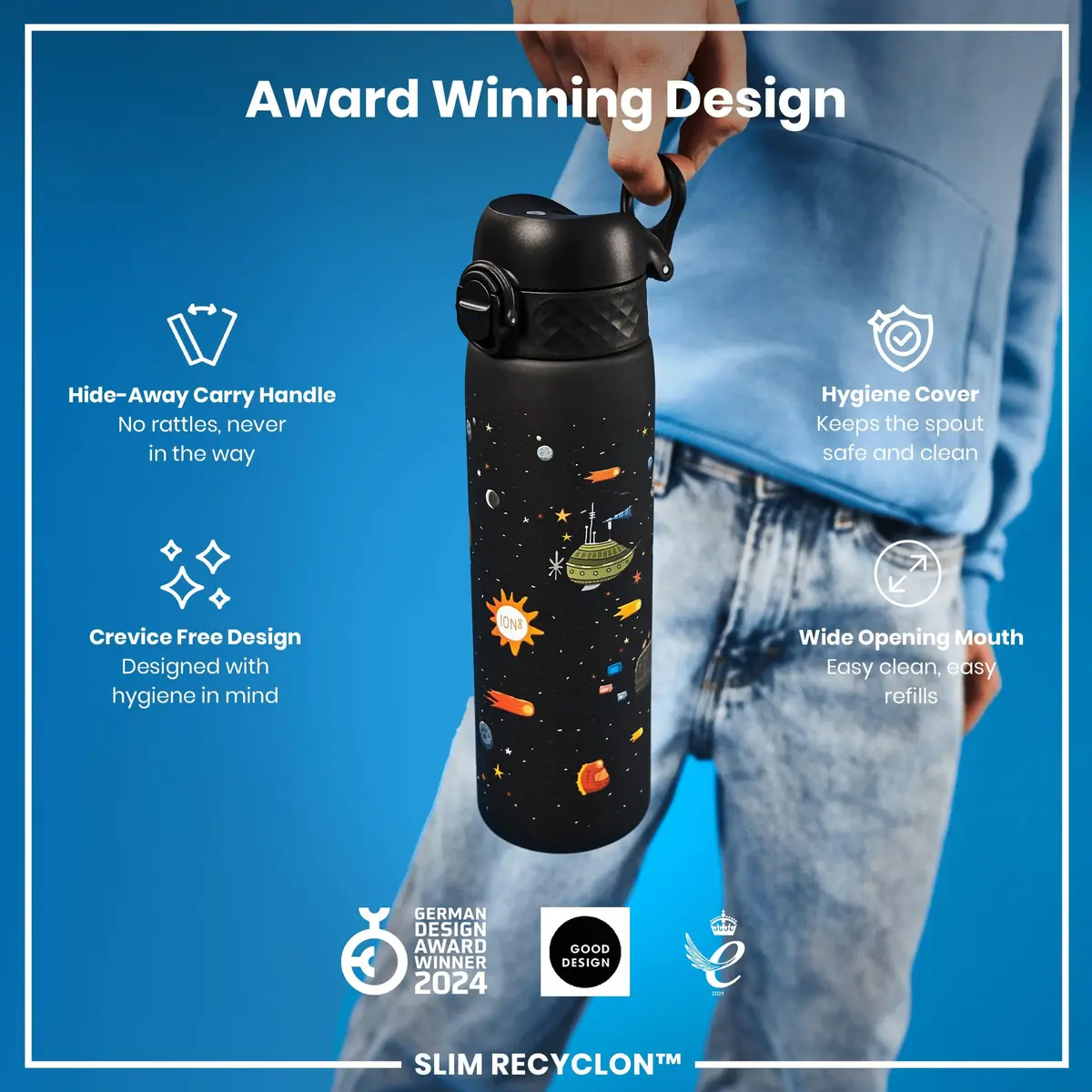 Ion8 Water Bottle, 500 ml/18 oz, Leak Proof, BPA Free, Spaceships Design - view 5