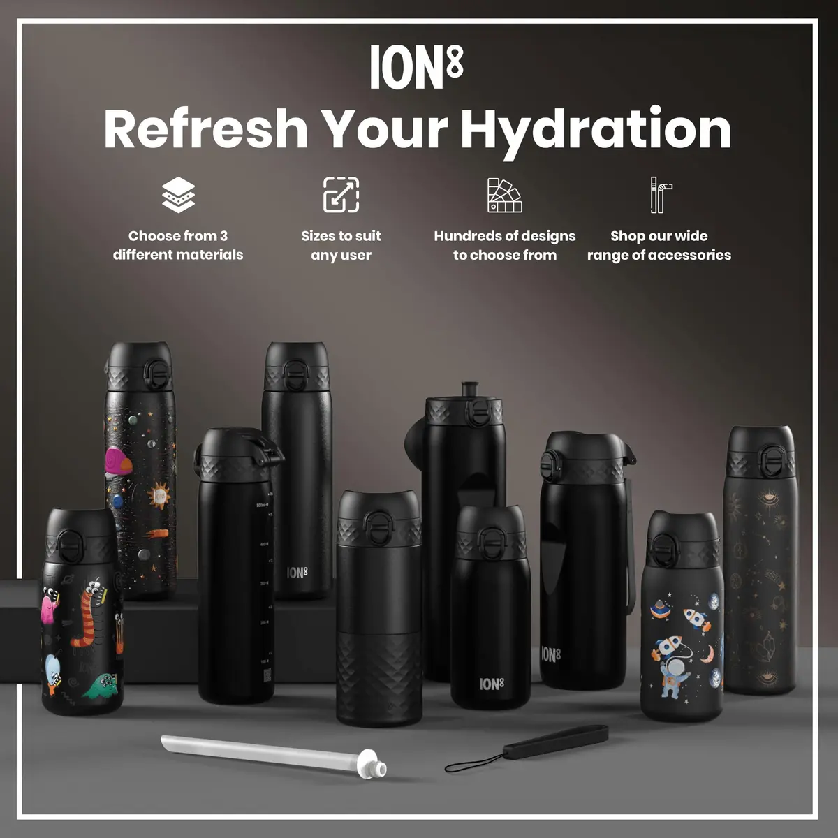Ion8 Water Bottle, 500 ml/18 oz, Leak Proof, BPA Free, Spaceships Design - view 6