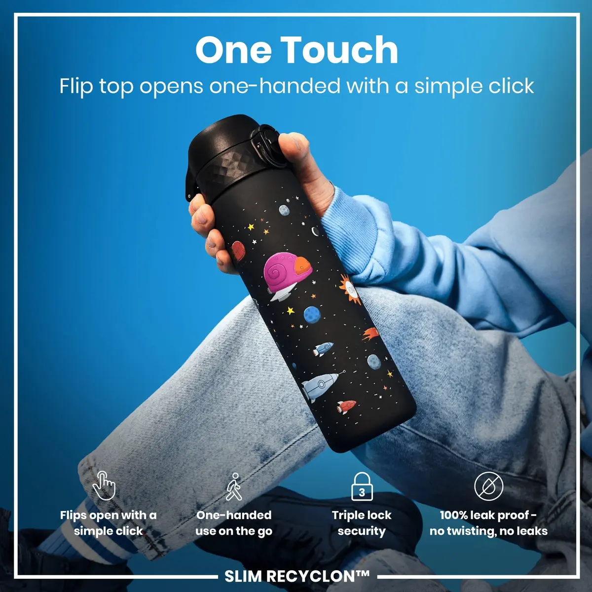 Ion8 Water Bottle, 500 ml/18 oz, Leak Proof, BPA Free, Spaceships Design - view 3