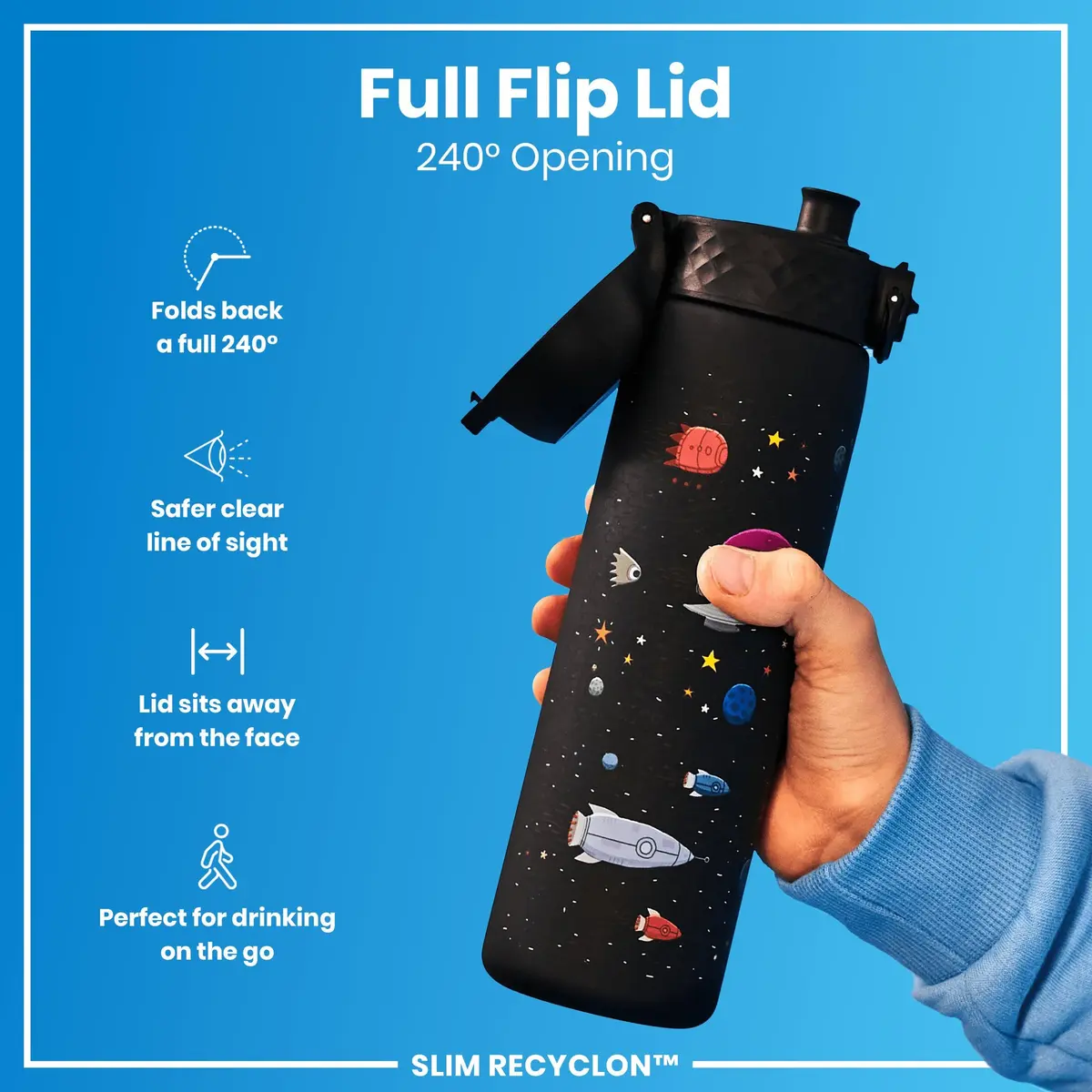 Ion8 Water Bottle, 500 ml/18 oz, Leak Proof, BPA Free, Spaceships Design - view 4